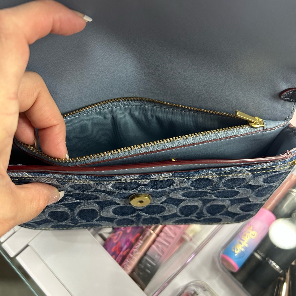 Coach Signature Denim Blue Crossbody Bag - Picture 4 of 7